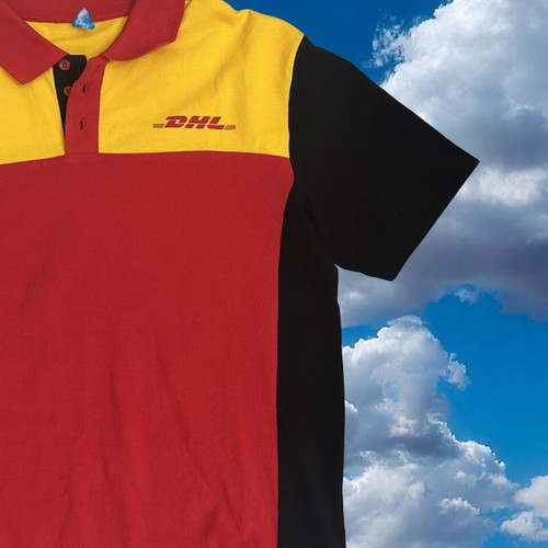 Vintage DHL Promo Polo Shirt like new, color-block red and yellow, size M