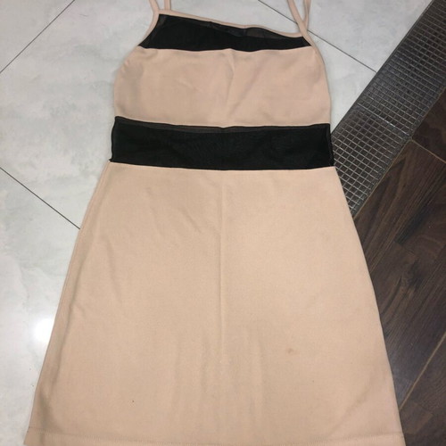 Makis Tselios mini dress with transparencies like new, beige and black