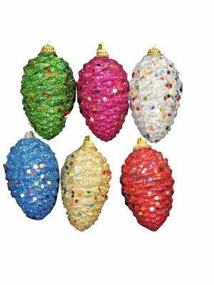 Pine cone ornaments new 6.5 cm pack of 6