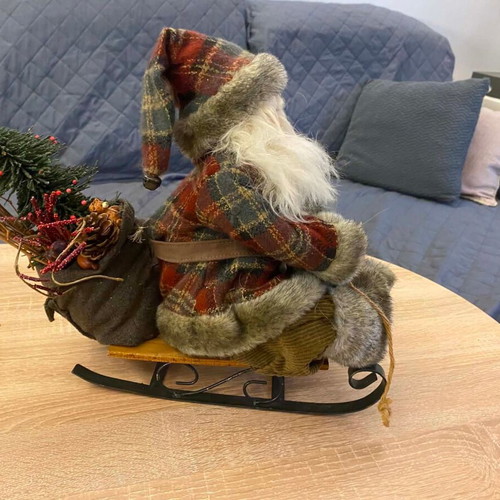 Christmas Santa Claus on Sleigh rustic style, like new, 35cm