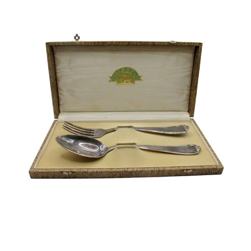 Wellner Silver Plated Serving Set Spoon and Fork like new in Original Box 1934-1945