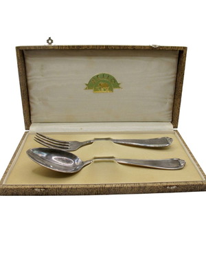 Wellner Silver Plated Serving Set Spoon and Fork like new in Original Box 1934-1945
