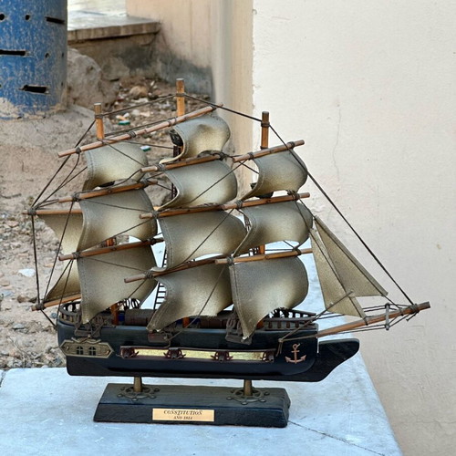 Wooden Constitution sailing ship decoration used with canvas sails