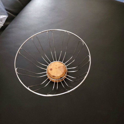 Inox fruit bowl with wooden base like new