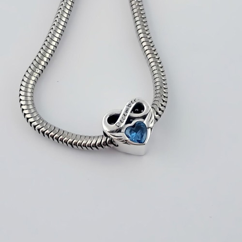 December Birthstone Heart Charm Silver with Blue Zircon new
