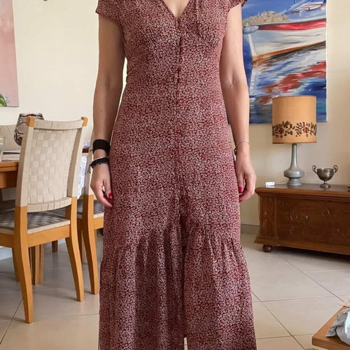 Midi floral dress like new, size M, beige and red
