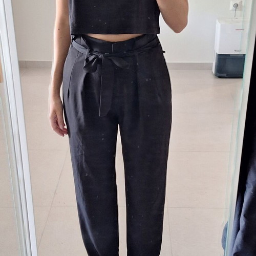 Don't Speak High-Waisted Black Paperbag Trousers with Belt, Size M