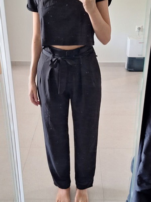 Don't Speak High-Waisted Black Paperbag Trousers with Belt, Size M