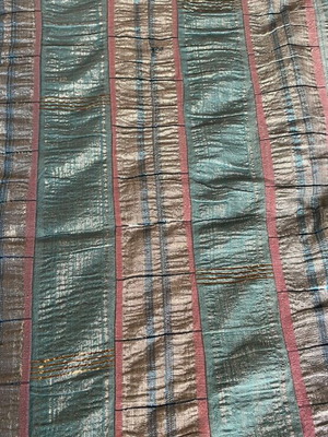 African woven textile new with silver, blue and pink