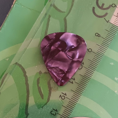 Purple pearl guitar or bass pick, celluloid, 351 shape, medium thickness