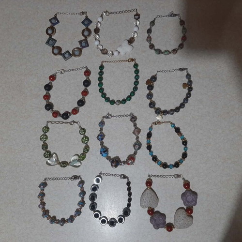 Bracelets pack of 12 new, silver 925, steel, genuine stones