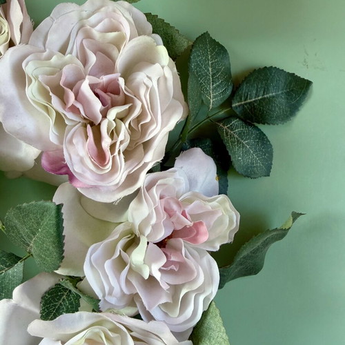 Wall wreath with light pink roses, like new, 29cm diameter