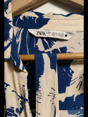 Zara dress XL like new, beige and blue with belt