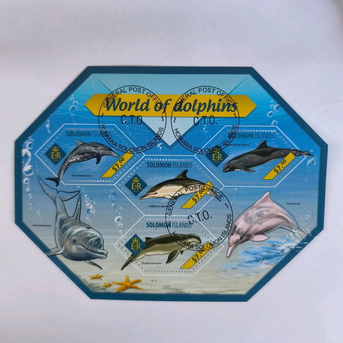 Rare Polygonal Dolphin Stamp from Solomon Islands new