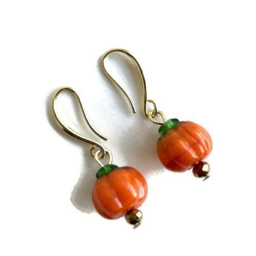 Halloween earrings orange Murano glass pumpkins new, size 40 mm