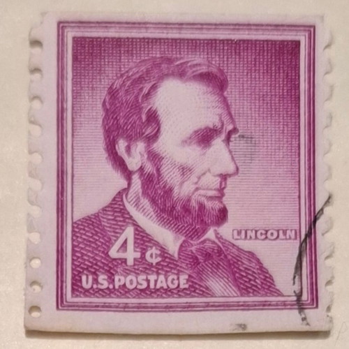 US Postage stamp used, rare purple 4 cents Abraham Lincoln 1954