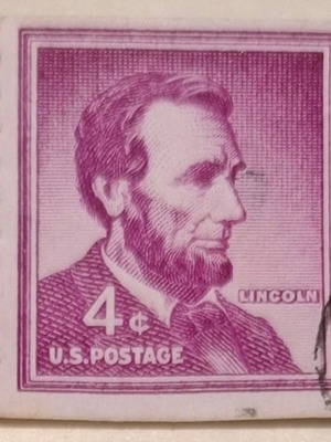 Σφραγίδα US Postage μεταχειρισμένη, σπάνια, μωβ, 4 cents Abraham Lincoln 1954