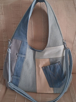 Summer Shoulder Bag like new, denim fabric, multicolor