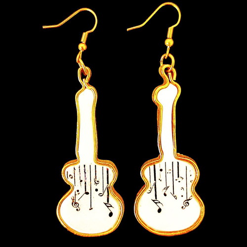 Earrings "Κιθάρες και Νότες" handmade, white and gold