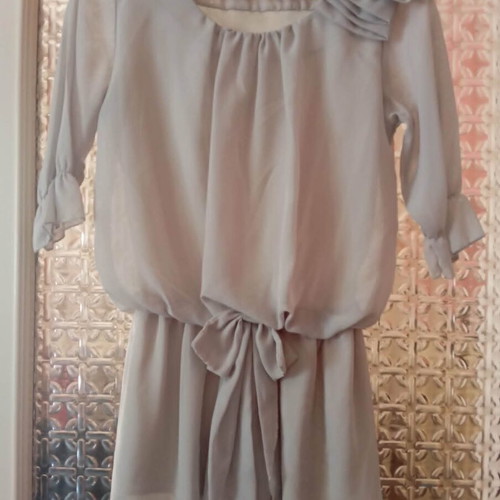 EFDI blouse size XL like new, silk chiffon tunic in beige-gray