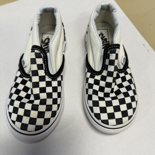 Vans Classic Slip-On shoes used, black and white checkerboard