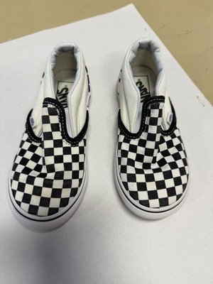 Vans Classic Slip-On shoes used, black and white checkerboard