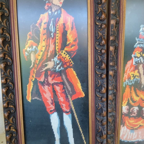Two embroidered framed textile paintings used, 55×25 cm