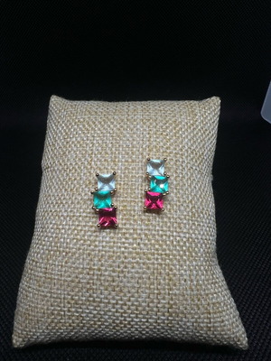 Stud earrings gold plated stainless steel, multicolor, 1.5 cm length