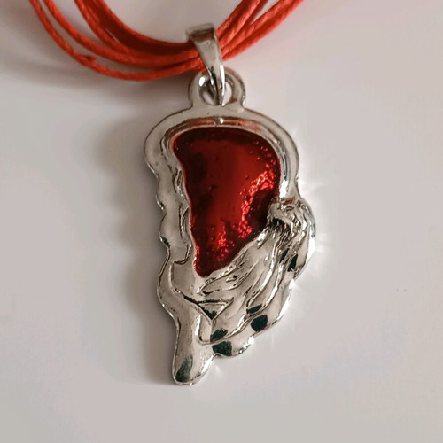 Necklace with red cords and silver design with red stone new