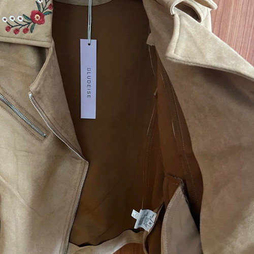 Biker jacket new, vegan suede with embroidery, size S-M