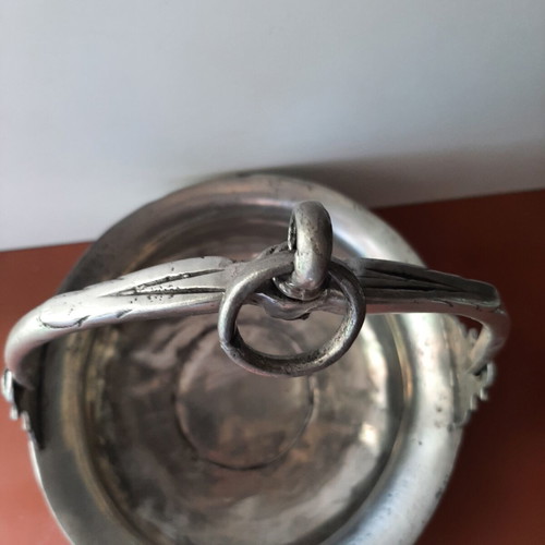 Antique Pewter Bowl with Movable Handle, Like New