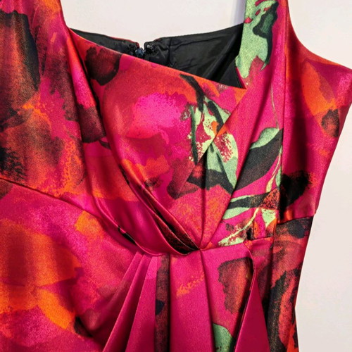 Satin cocktail dress used, multicolor, size M