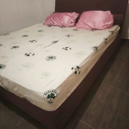 Neoset double bed with mattress and storage, like new, purple fabric
