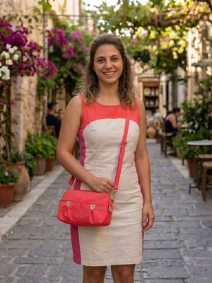 Mid Summer Color-Block Dress (Beige / Coral / Fuchsia) – In straight line
