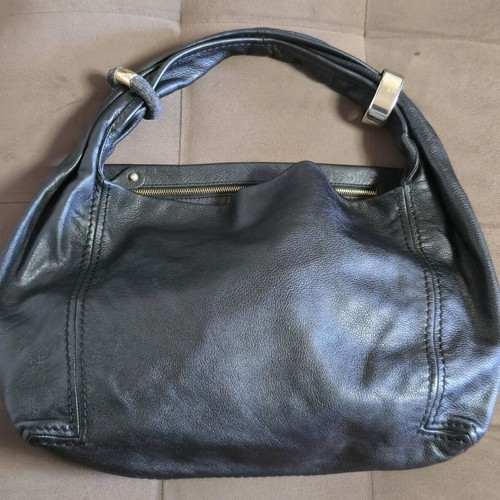 Jimmy Choo shoulder bag used, large black leather tote with gold accents