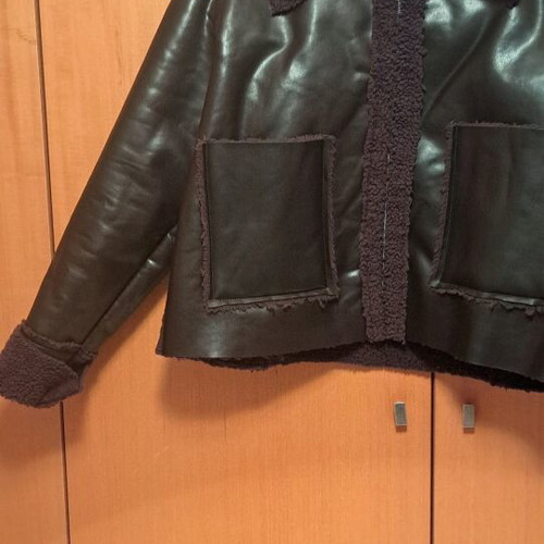Brown faux leather jacket with fur like new, size L