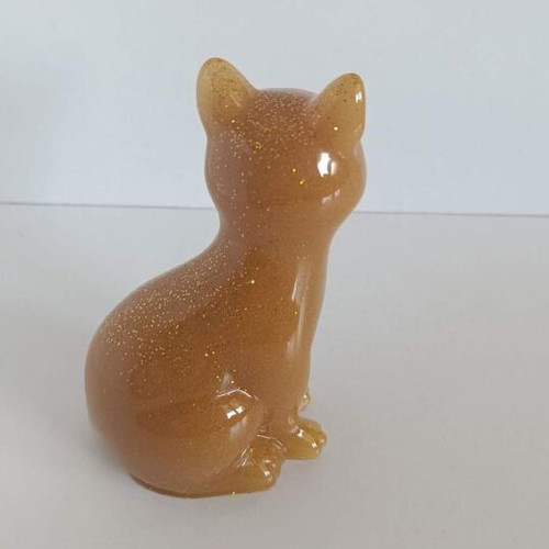 Decorative Golden Cat made of Liquid Glass 10 x 6 cm