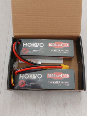 Hoovo LiPo Battery 2S 7.4V 5200mAh 80C Hardcase New Set of 2