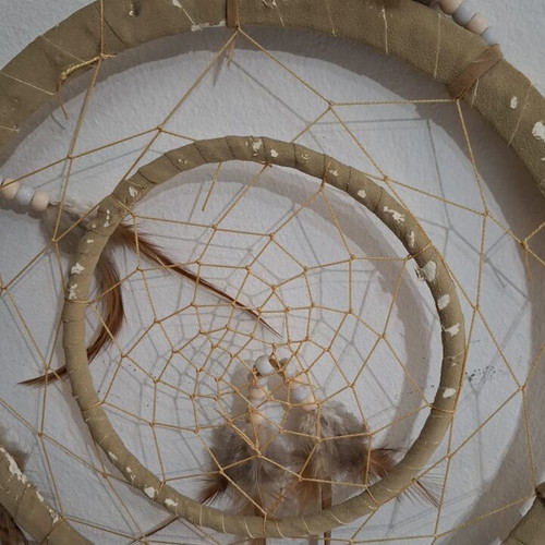 Handmade Boho Dreamcatcher double circle 28cm used, natural style