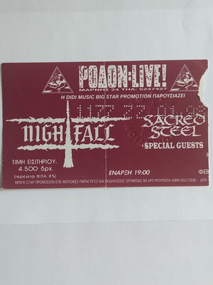Nightfall and Sacred Steel concert ticket like new, 15-2-1998