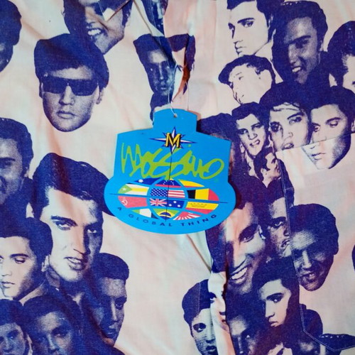 Mossimo Elvis Vintage Shirt New, Rayon, White and Blue, Size L