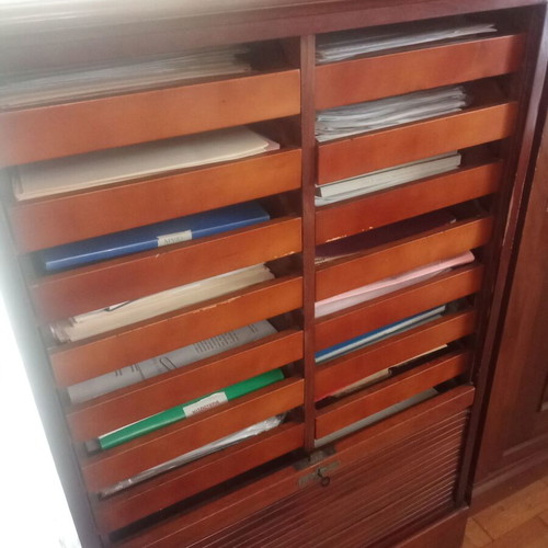 Filing Cabinet with Vertical Roll Door used, solid wood, marble top