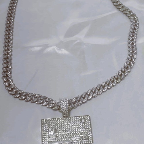 Bank Card Shape Pendant Necklace new, silver with zircon