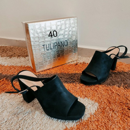 Tulipano women's black shoes with ankle strap and 10cm heel new
