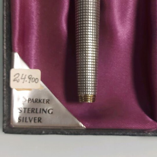 Parker 75.0 Silver Fountain Pen used, USA Sterling 1968, gold nib XF