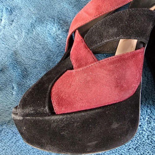 Miu Miu women's platform sandals used, black and red suede