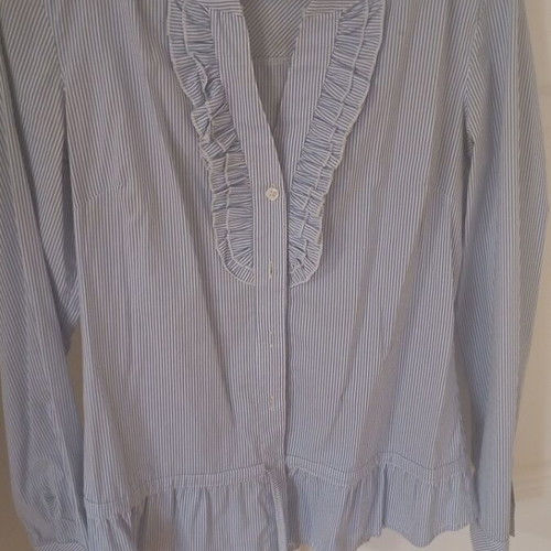 Women's blue striped shirt with ruffles like new, size L