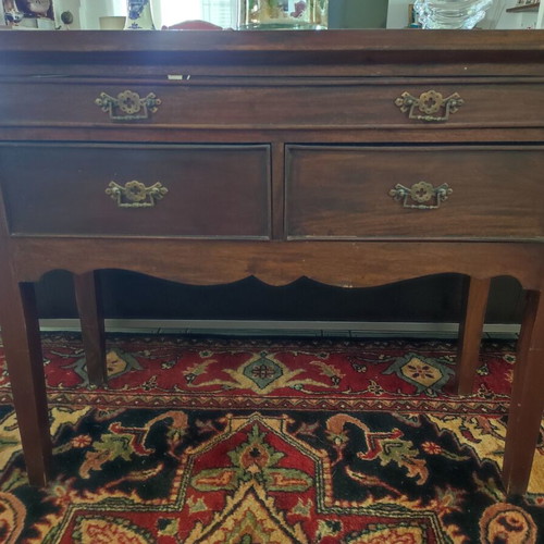 Vintage carved wooden console with three drawers