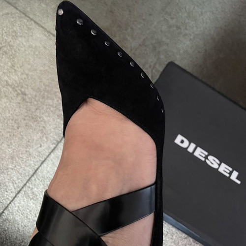 Diesel heels like new, black suede with leather strap and metal details