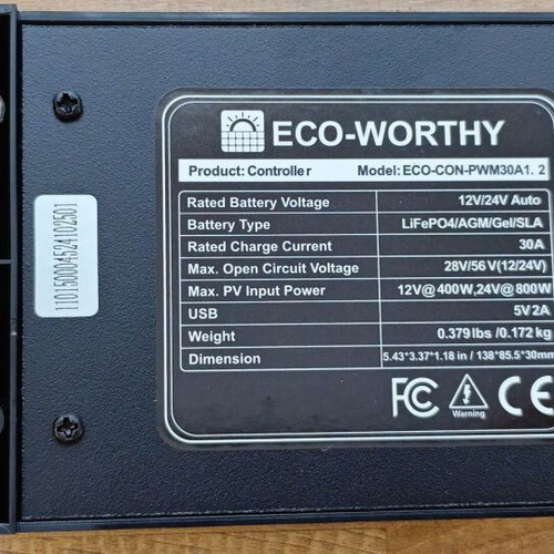 30A Solar Charge Controller 12/24V PWM with Bluetooth and 2 USB Ports